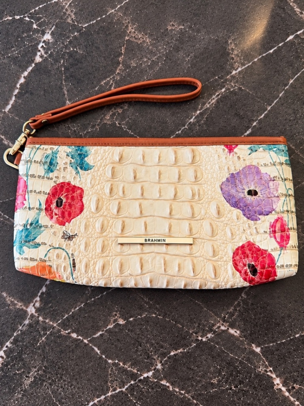 Brahmin Kayla Wristlet Clutch Multi Papaver Floral Leather